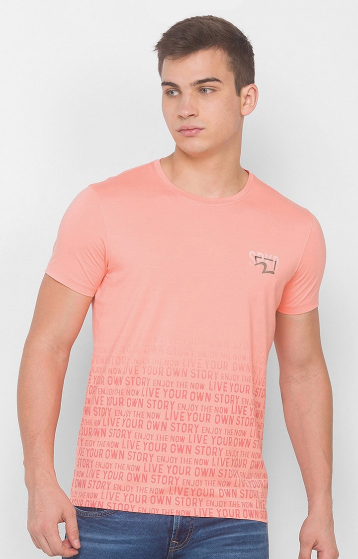 spykar | Spykar Peach Blended T-Shirts (Slim) 0