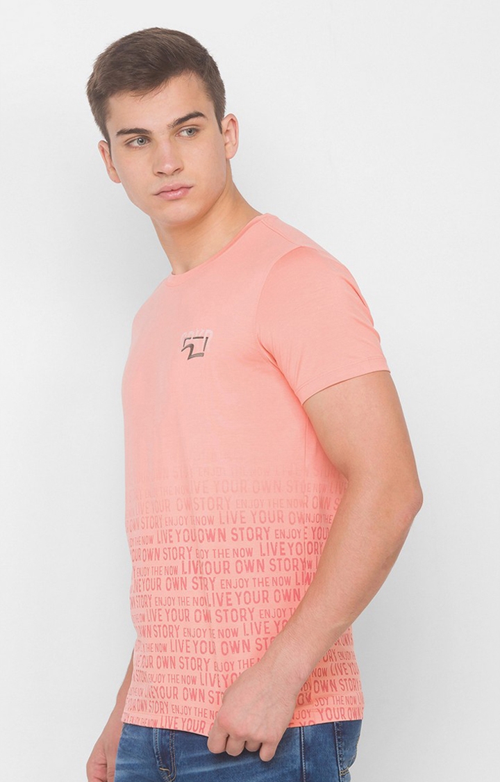 spykar | Spykar Peach Blended T-Shirts (Slim) 2