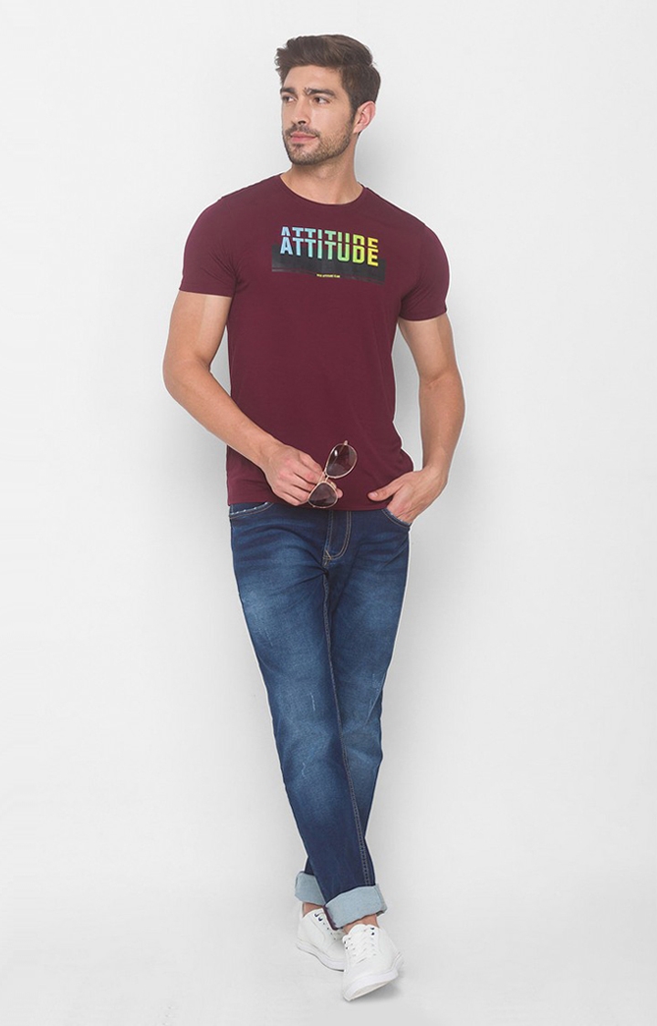 spykar | Spykar Wine Blended T-Shirts (Slim) 1