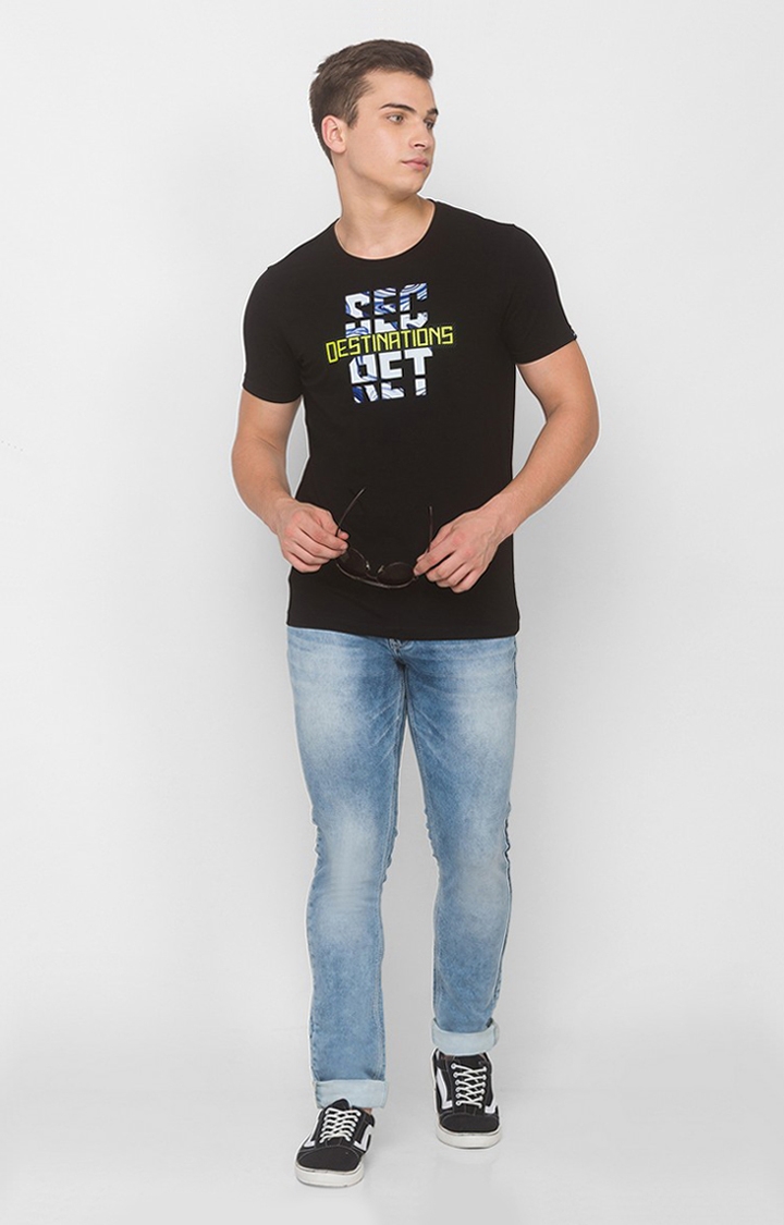 spykar | Spykar Black Blended T-Shirts (Slim) 1