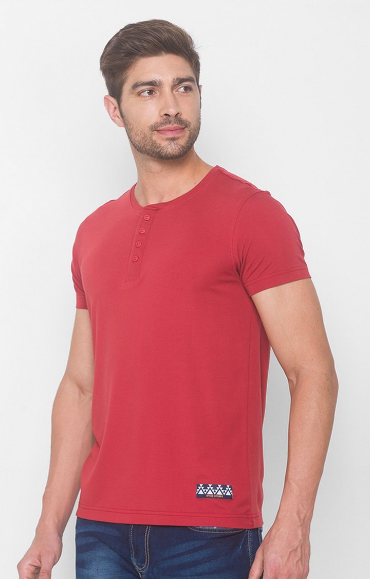 spykar | Spykar Rust Red Blended T-Shirts (Slim) 2