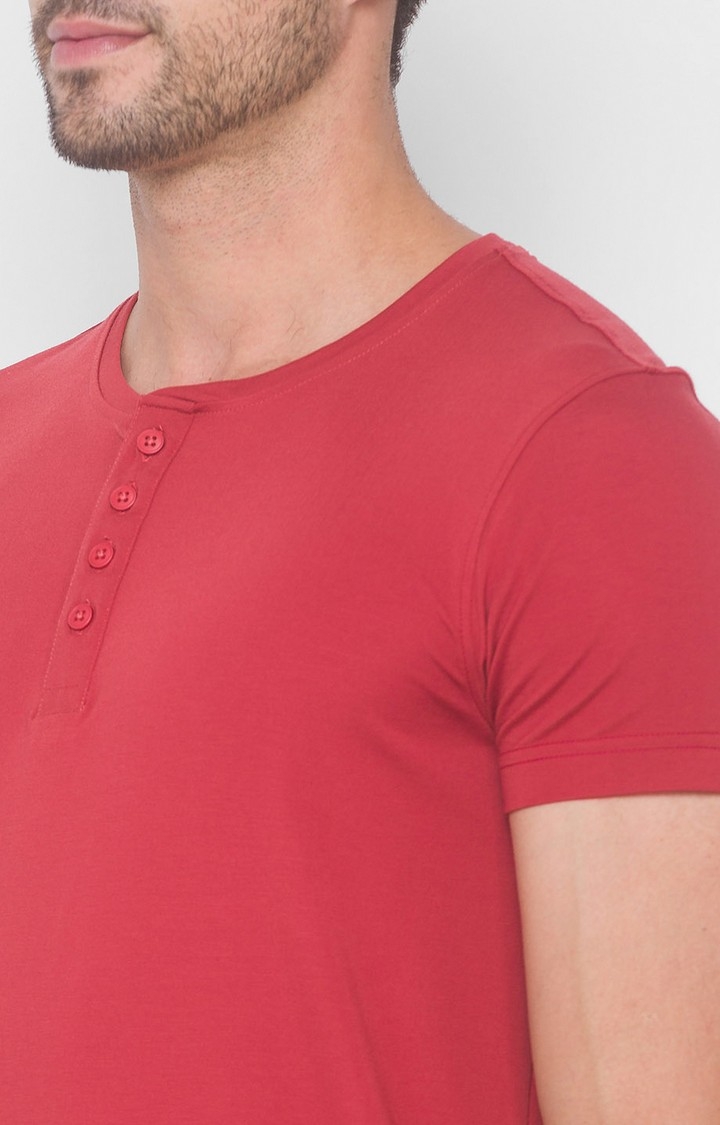 spykar | Spykar Rust Red Blended T-Shirts (Slim) 4