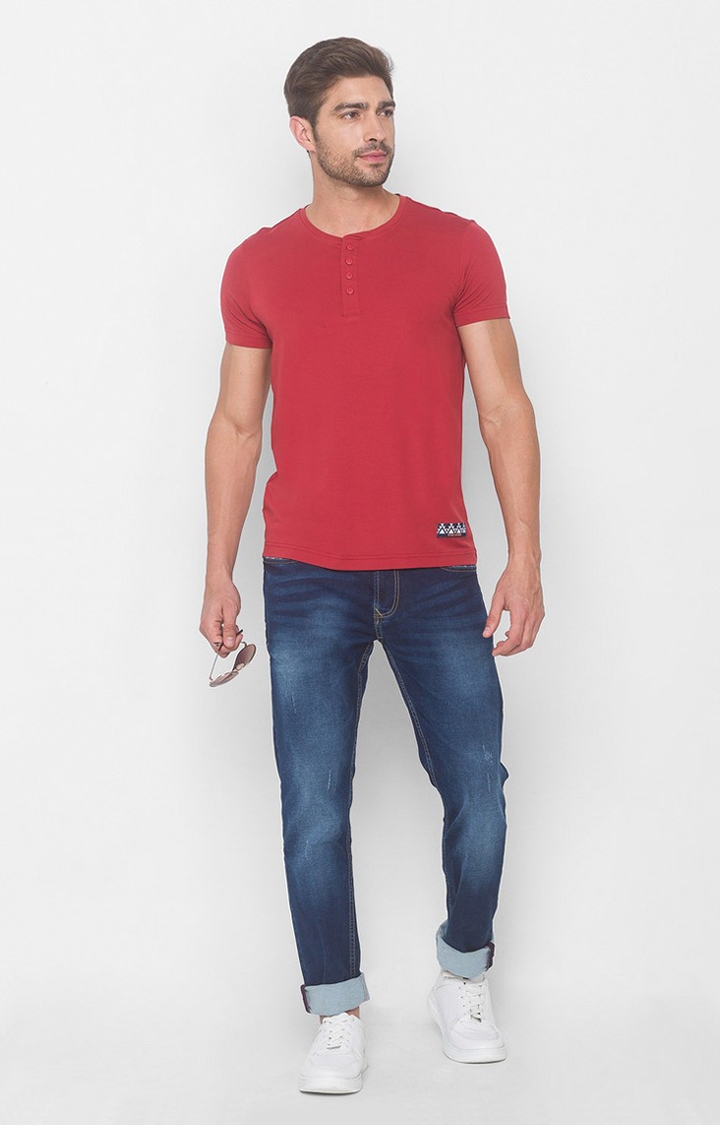 spykar | Spykar Rust Red Blended T-Shirts (Slim) 1