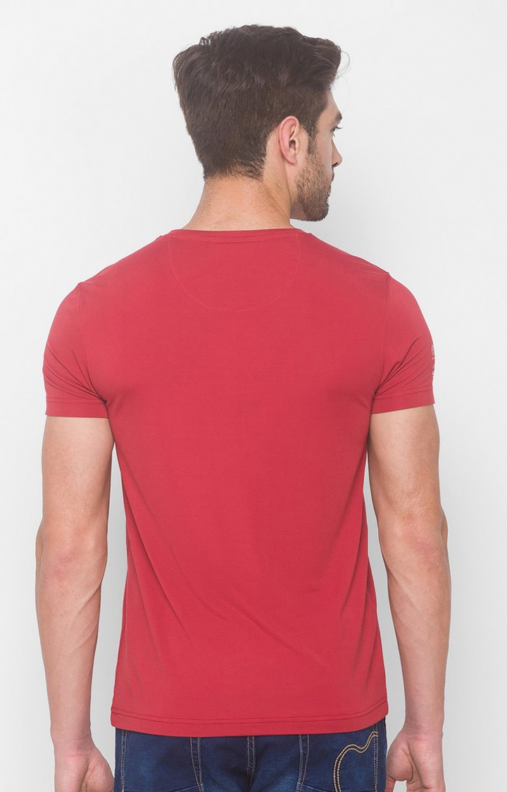 spykar | Spykar Rust Red Blended T-Shirts (Slim) 3