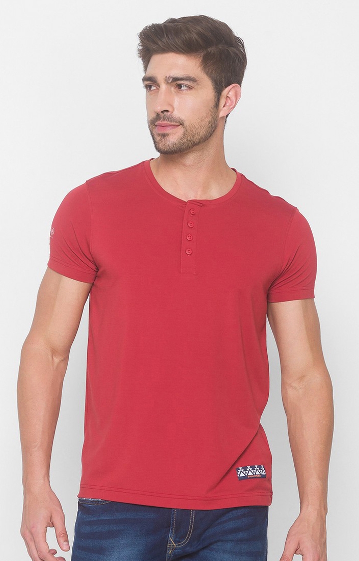 spykar | Spykar Rust Red Blended T-Shirts (Slim) 0