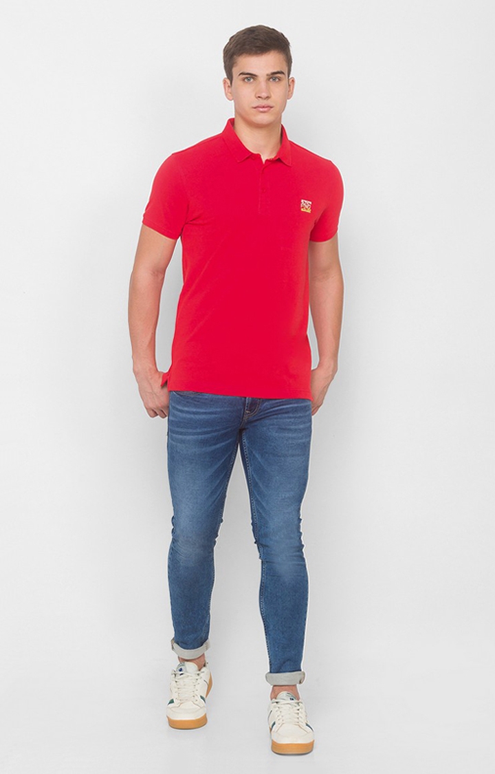 spykar | Spykar Blue Cotton Polo T-Shirts (Slim) 1