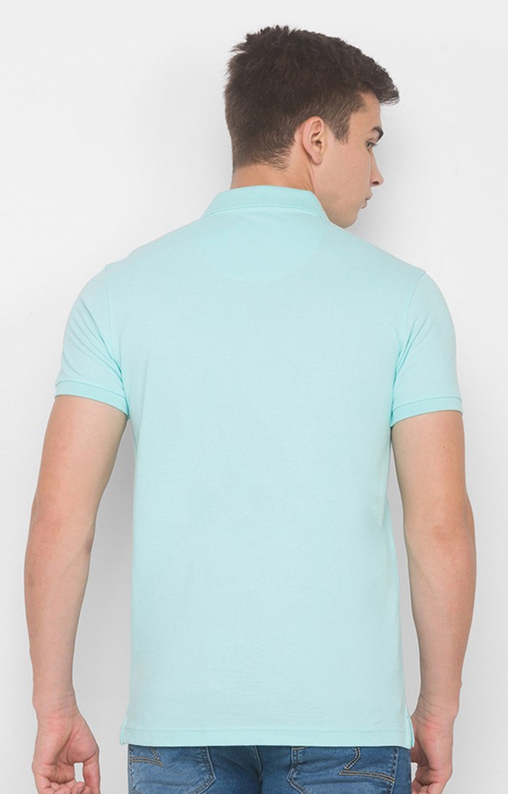 spykar | Spykar Bleached Aqua Cotton Polo T-Shirts (Slim) 3