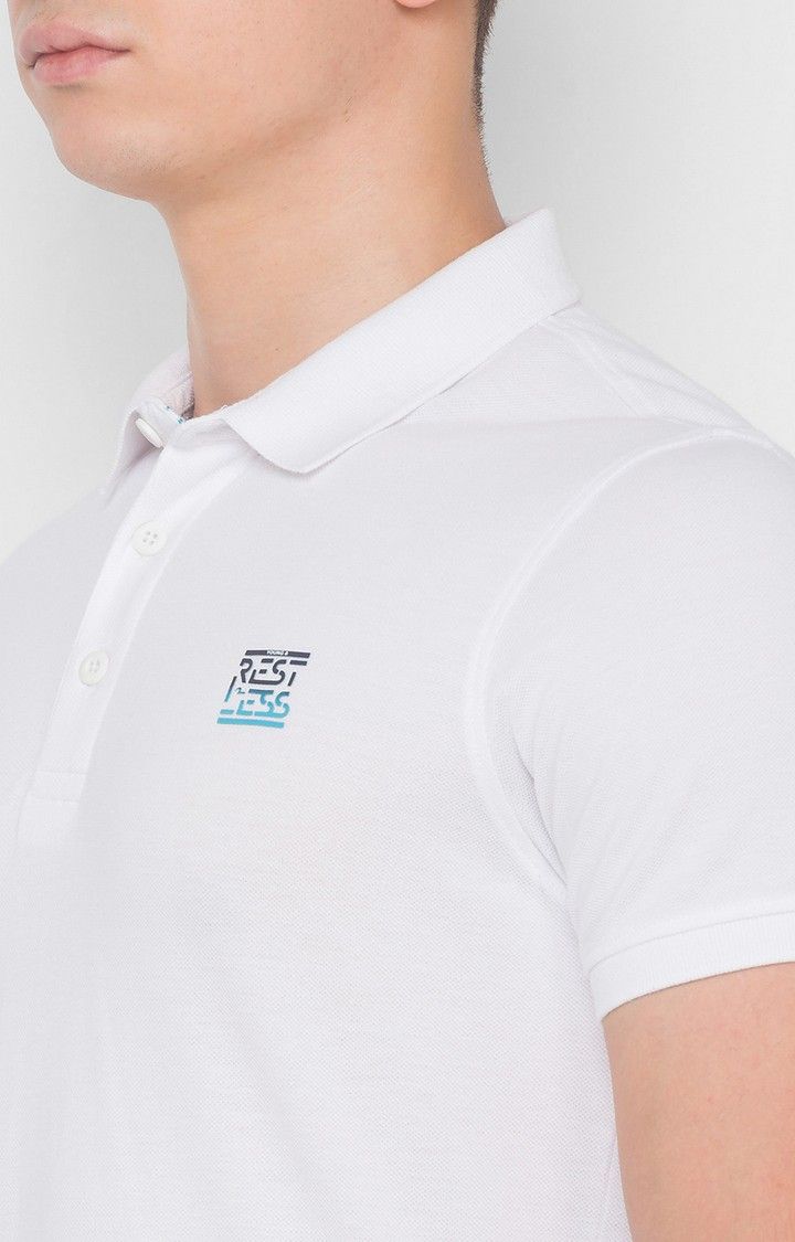 Spykar White Cotton Polo T-Shirts 