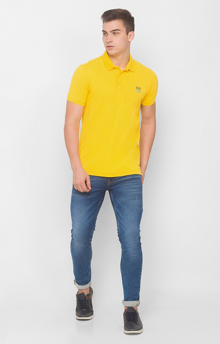spykar | Spykar Gold Yellow Cotton T-Shirts (Slim) 1