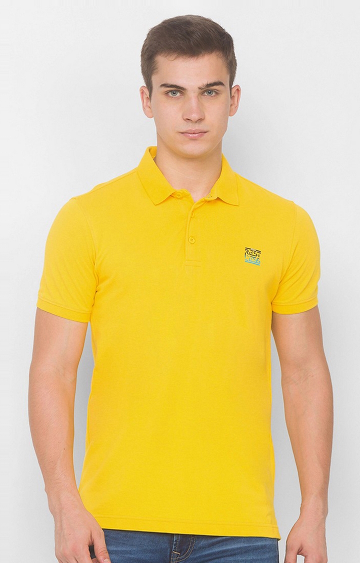 spykar | Spykar Gold Yellow Cotton T-Shirts (Slim) 0