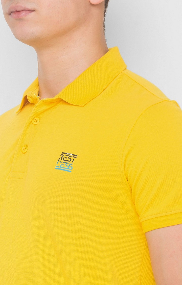 spykar | Spykar Gold Yellow Cotton T-Shirts (Slim) 4