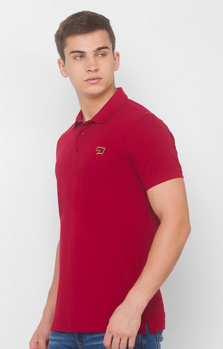 spykar | Spykar Red Cotton Slim Fit Polo T-Shirt For Men 2