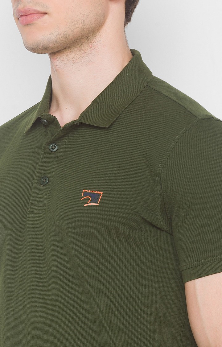 Spykar Green Cotton Slim Fit T-Shirt For Men