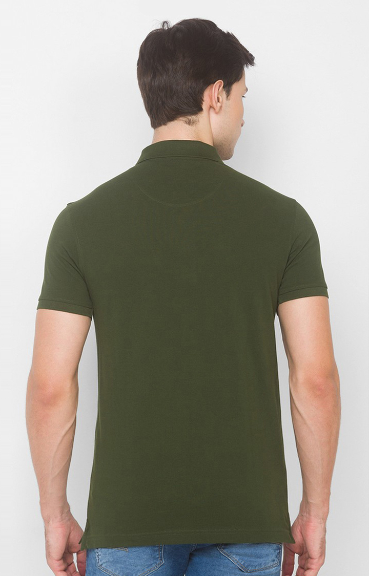 Spykar Green Cotton Slim Fit T-Shirt For Men