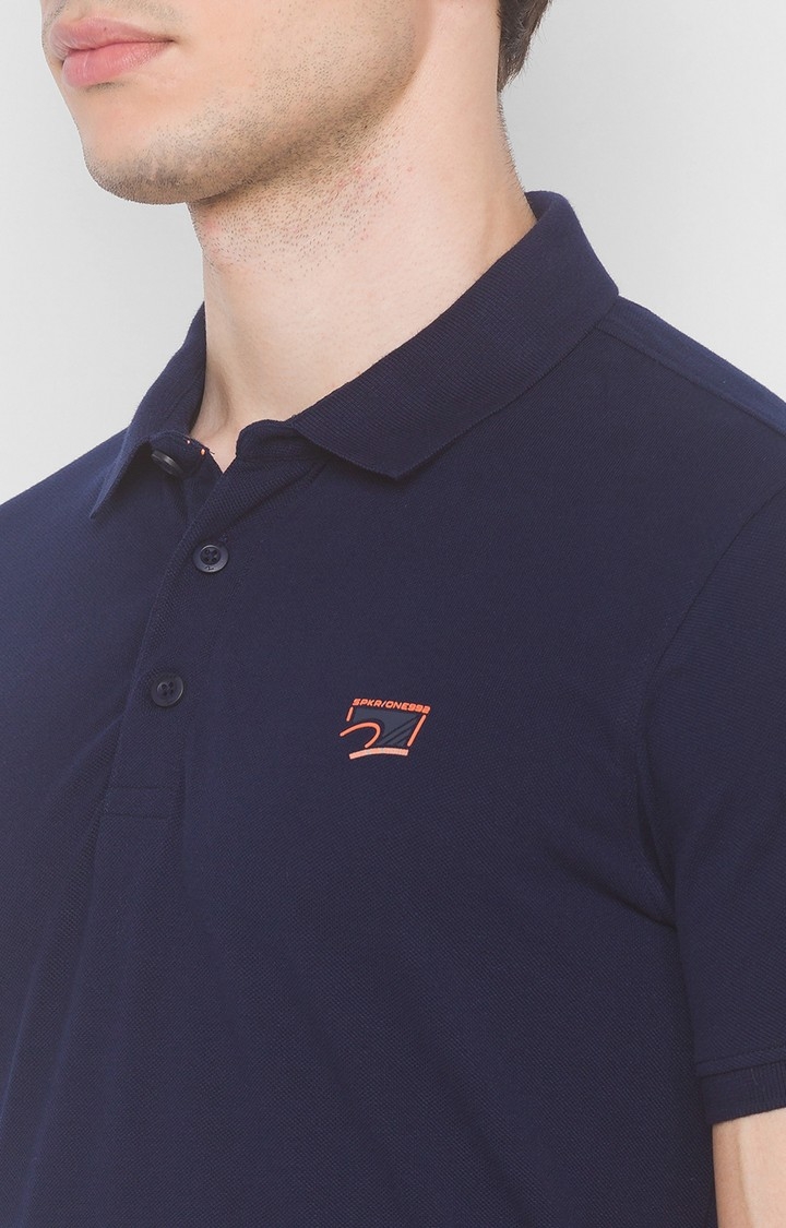 spykar | Spykar Blue Cotton Slim Fit Polo T-Shirt For Men 4