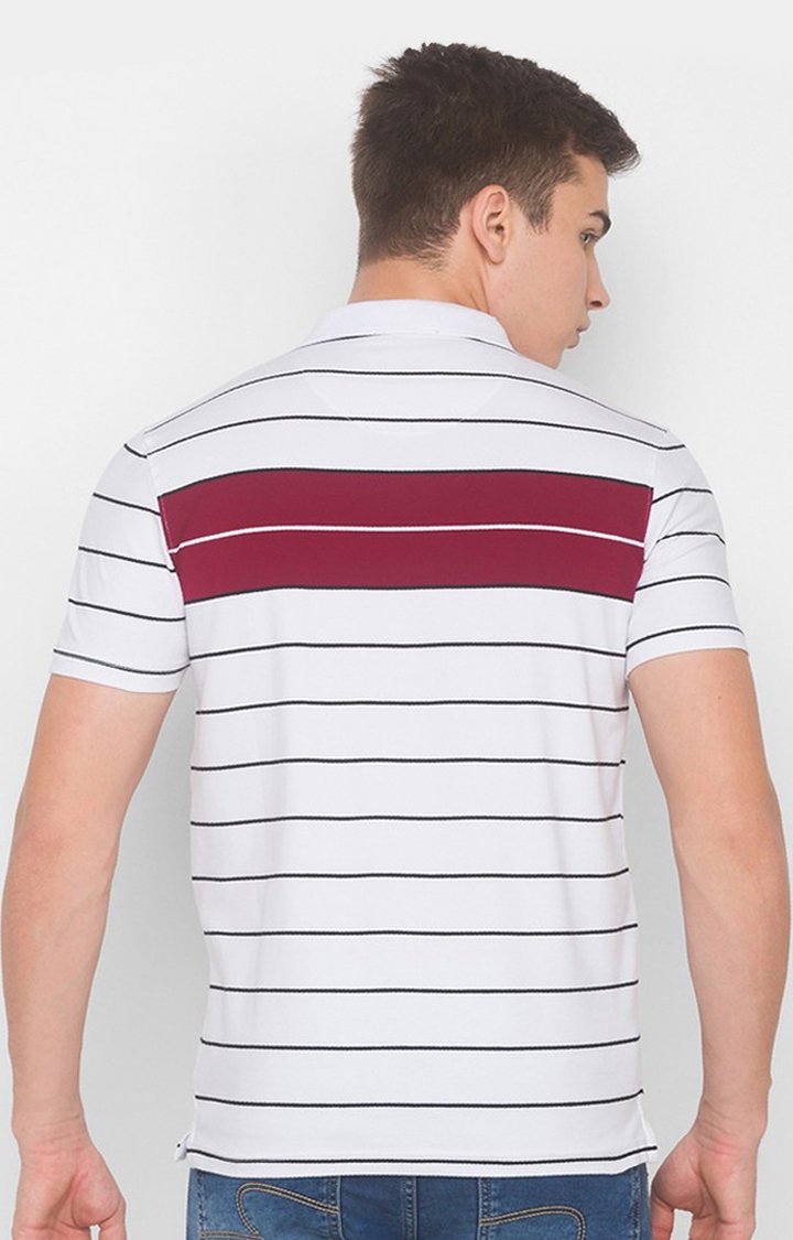 spykar | Spykar White Deep Red Blended Polo T-Shirts 3