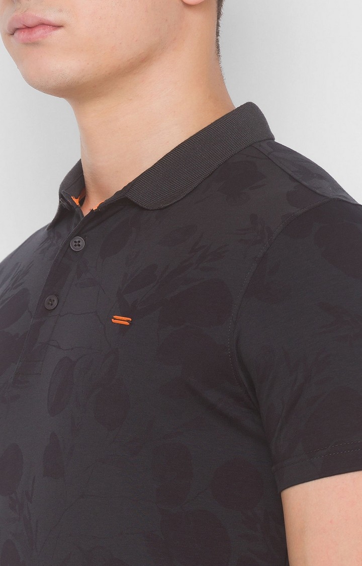 spykar | Spykar Slate Grey Blended Polo T-Shirts 4