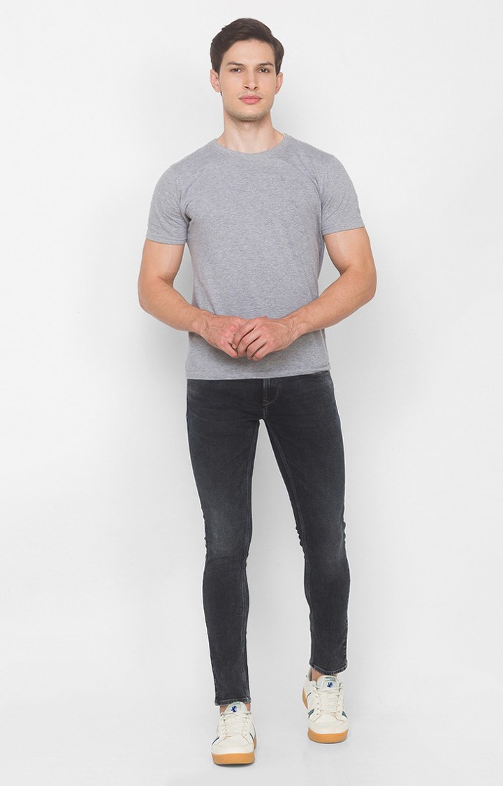 Men's Black Cotton Solid Slim Jeans