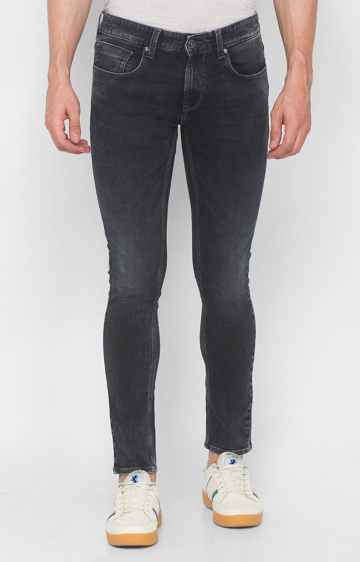 Men's Black Cotton Solid Slim Jeans