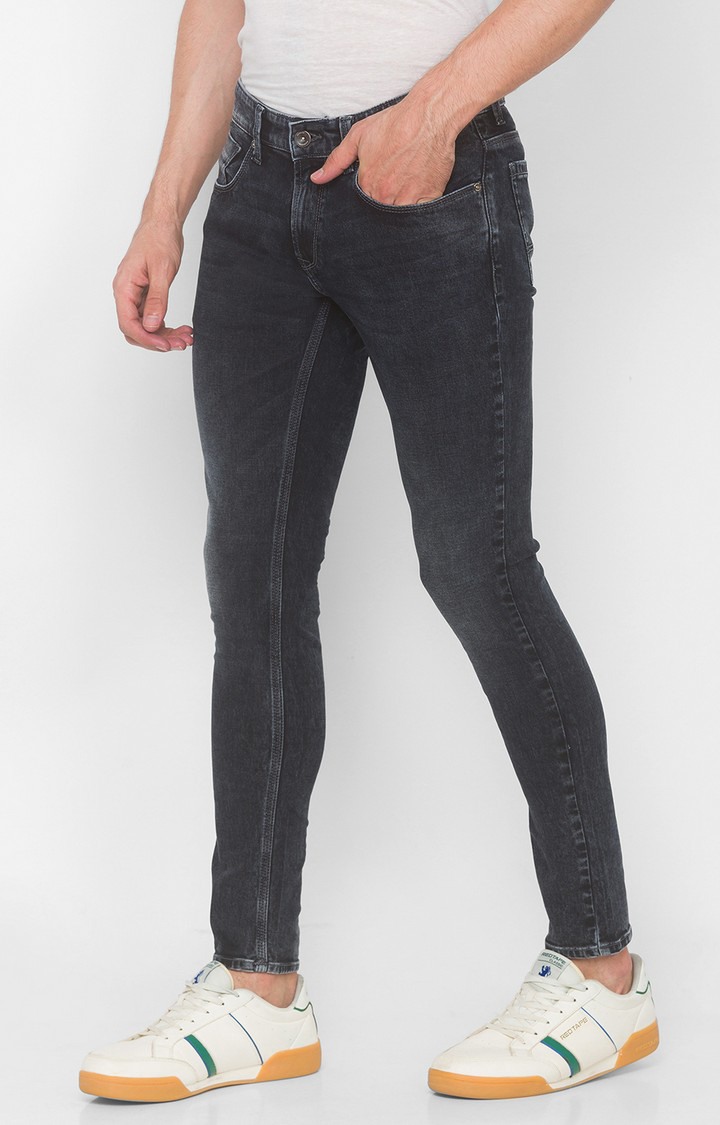 Men's Black Cotton Solid Slim Jeans