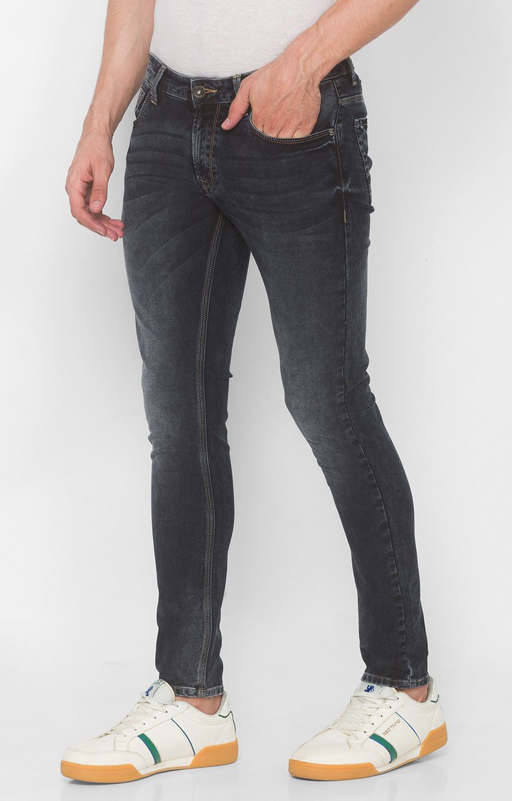 Men's Black Cotton Solid Slim Jeans