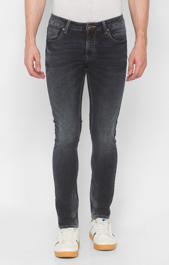 Men's Black Cotton Solid Slim Jeans