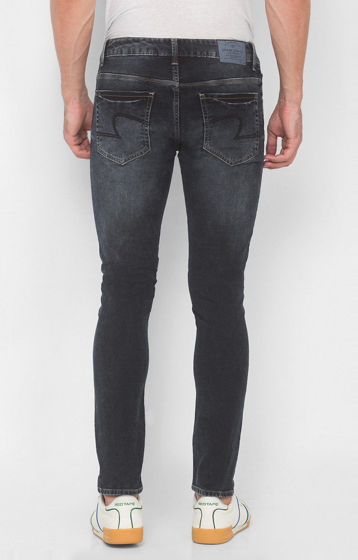 Men's Black Cotton Solid Slim Jeans