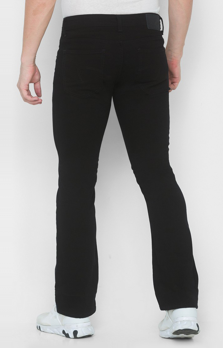 Men's Black Cotton Solid Flared Jeans