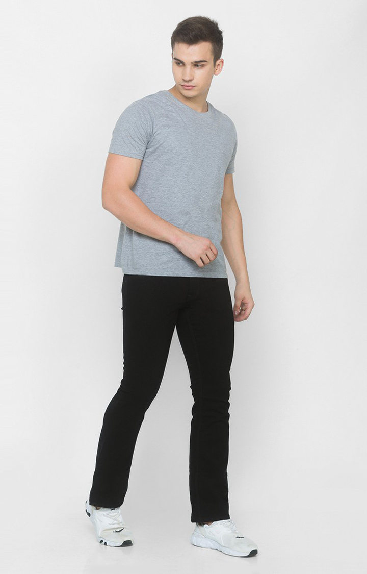 Men's Black Cotton Solid Flared Jeans