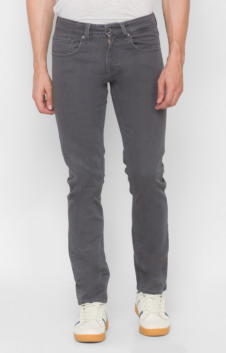 Men's Grey Cotton Solid Slim Jeans