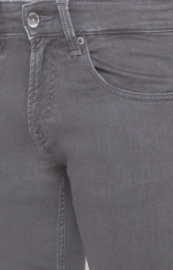 Men's Grey Cotton Solid Slim Jeans