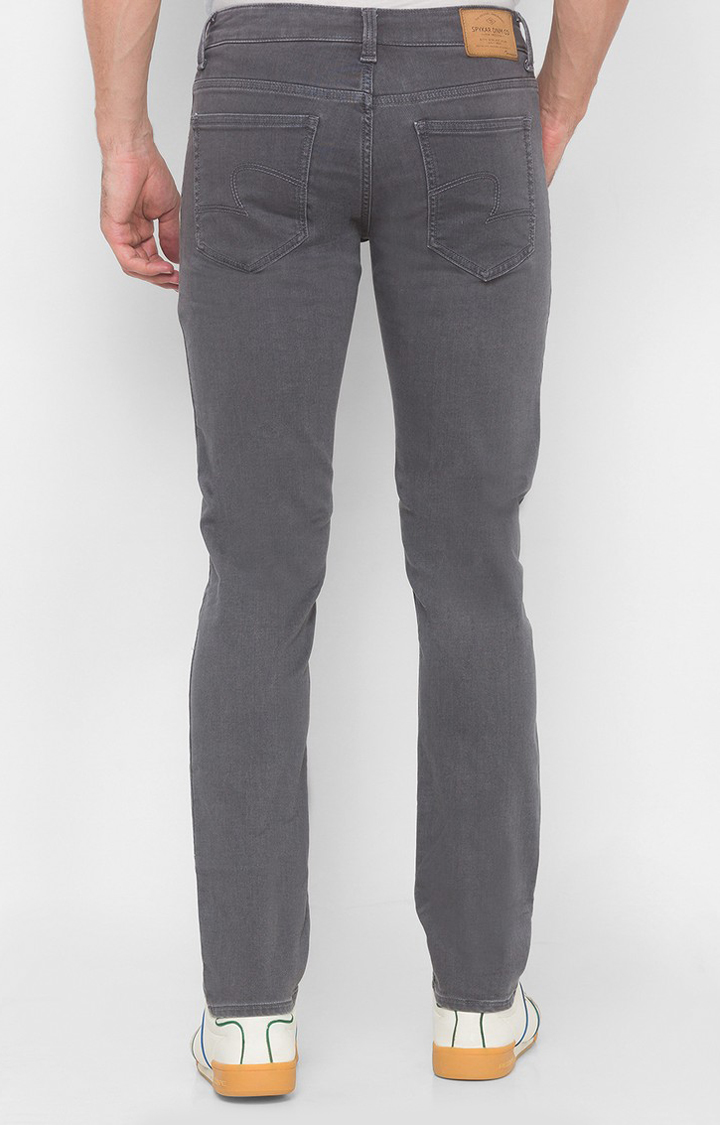 Men's Grey Cotton Solid Slim Jeans