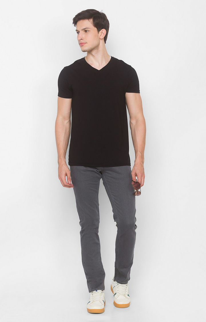 Men's Grey Cotton Solid Slim Jeans