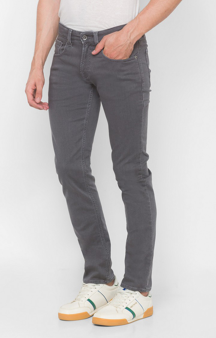 Men's Grey Cotton Solid Slim Jeans