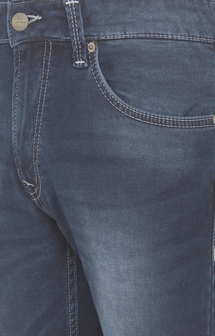 spykar | Men's Blue Cotton Solid Regular Jeans 4