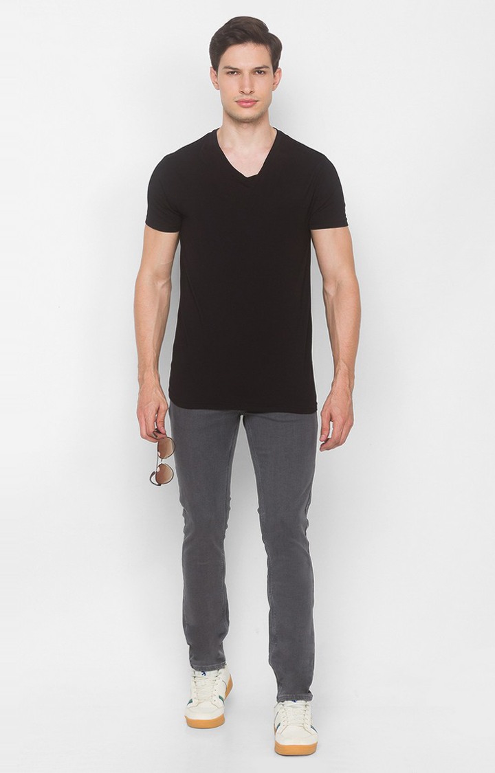 Men's Grey Cotton Solid Slim Jeans