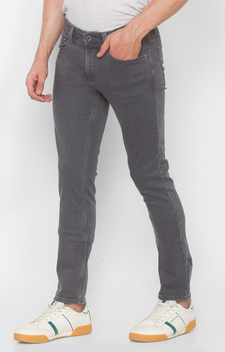 Men's Grey Cotton Solid Slim Jeans