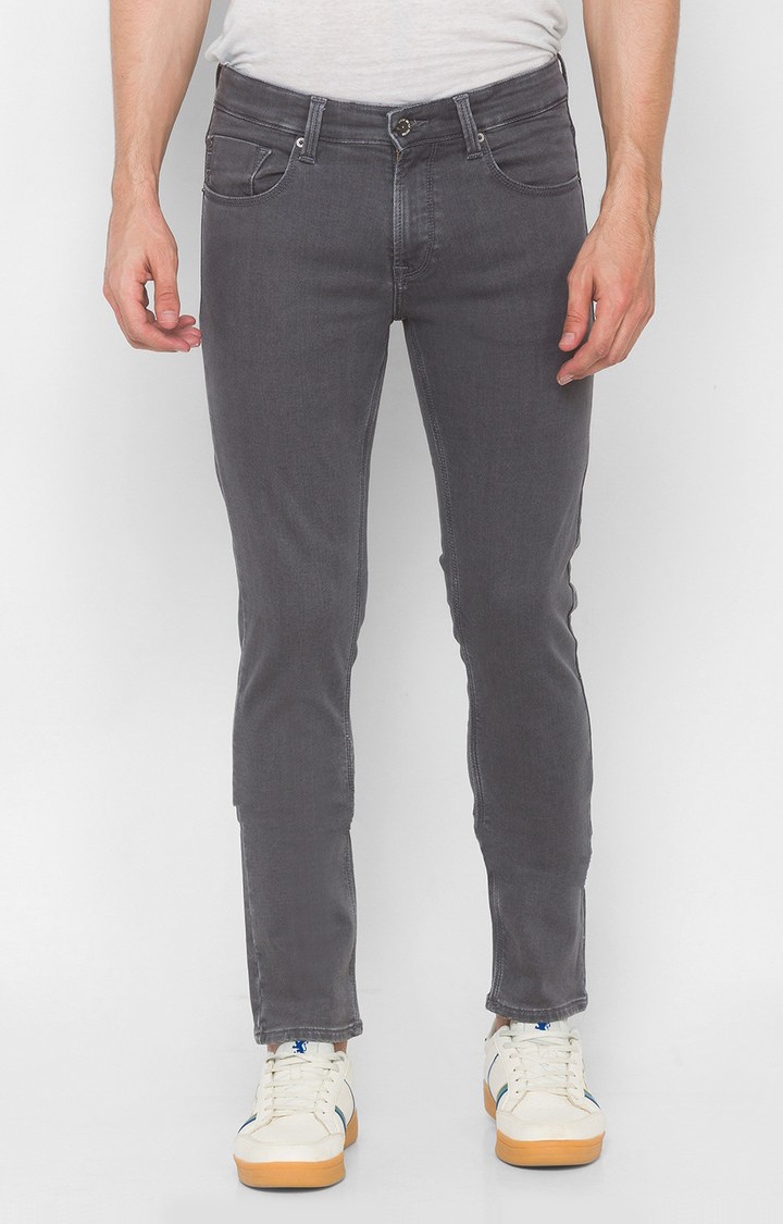 Men's Grey Cotton Solid Slim Jeans