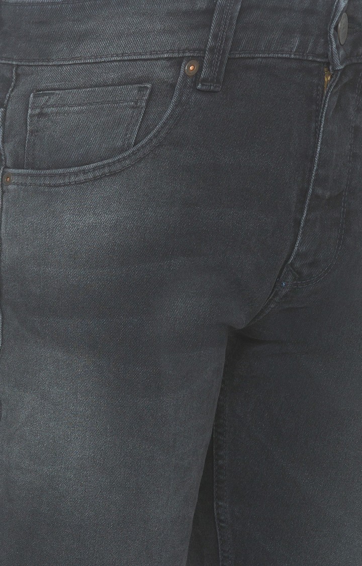 Men's Black Cotton Solid Slim Jeans