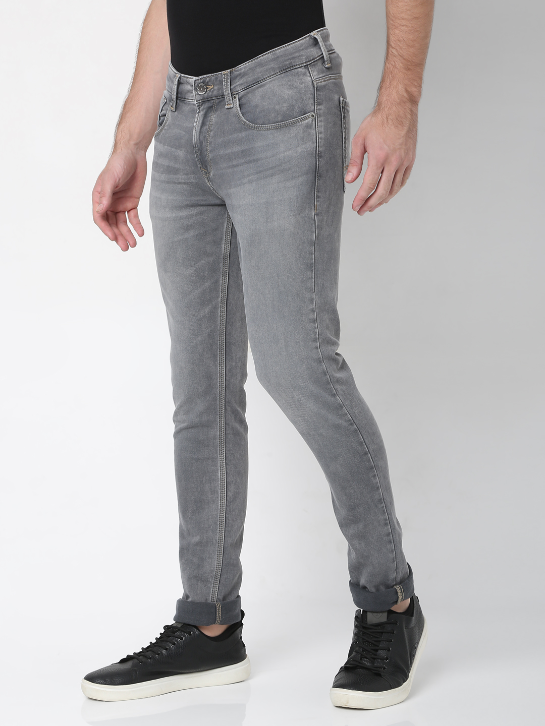 Men's Grey Cotton Solid Slim Jeans