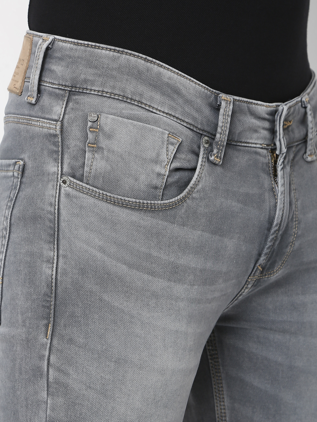 Men's Grey Cotton Solid Slim Jeans
