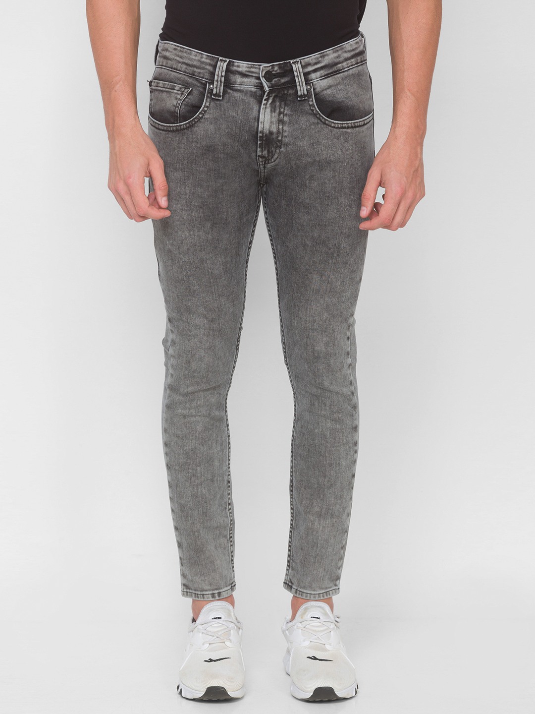Men's Grey Cotton Solid Slim Jeans