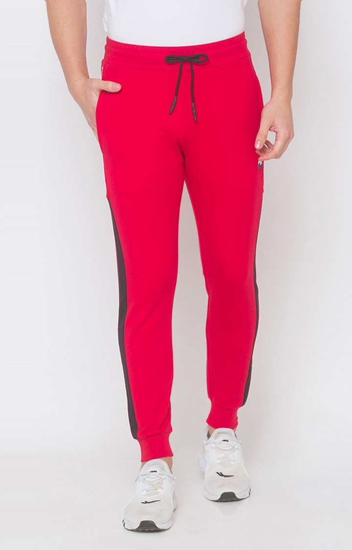 spykar | Men's Red Cotton Blend Solid Casual Joggers 0