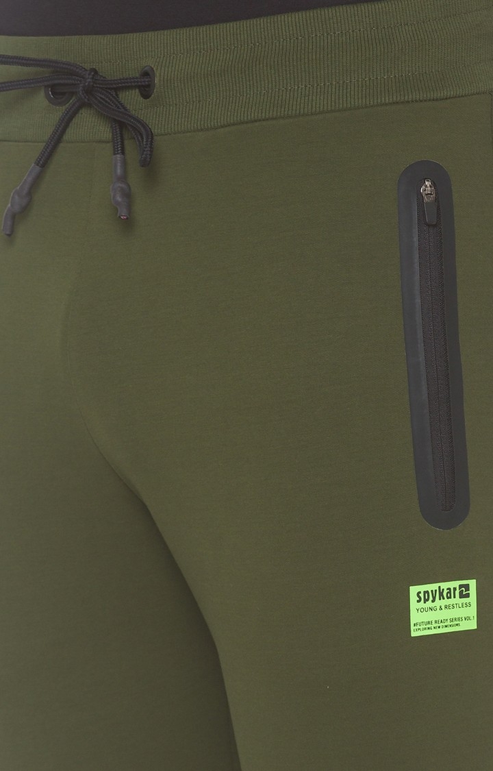 spykar | Men's Green Cotton Blend Solid Casual Joggers 4