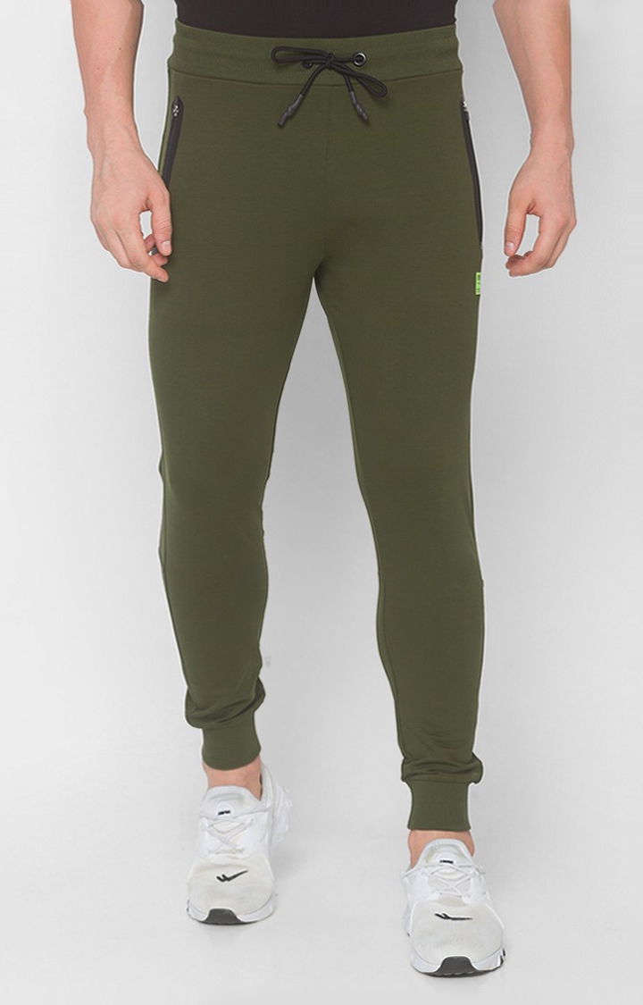 spykar | Men's Green Cotton Blend Solid Casual Joggers 0