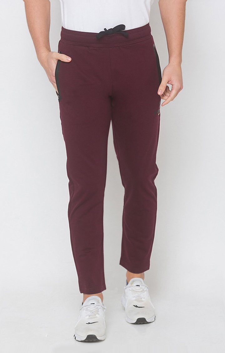 spykar | Men's Red Cotton Blend Solid Trackpants 0