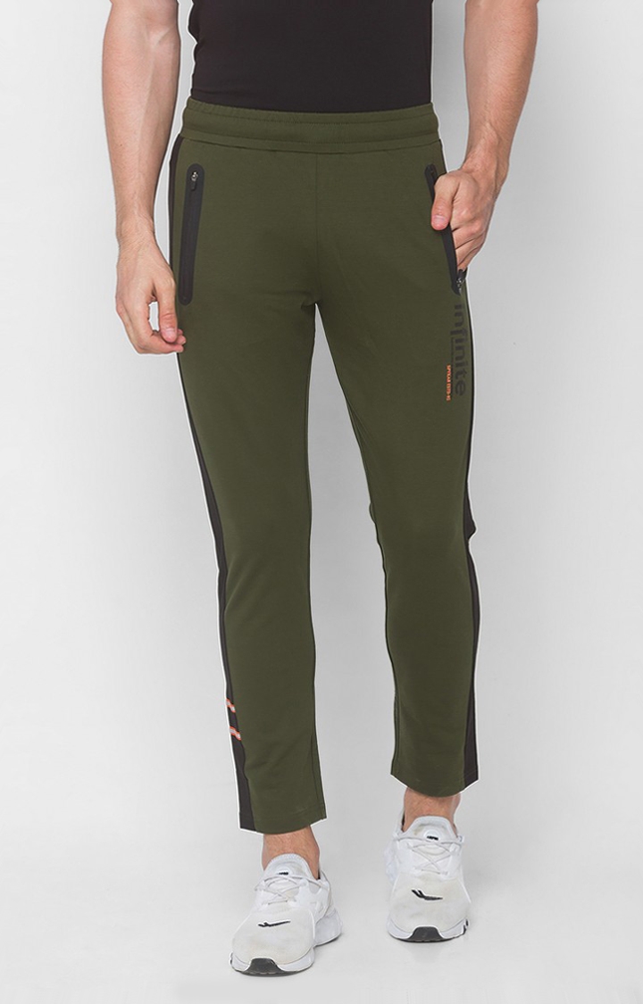 spykar | Men's Green Cotton Blend Solid Trackpants 0