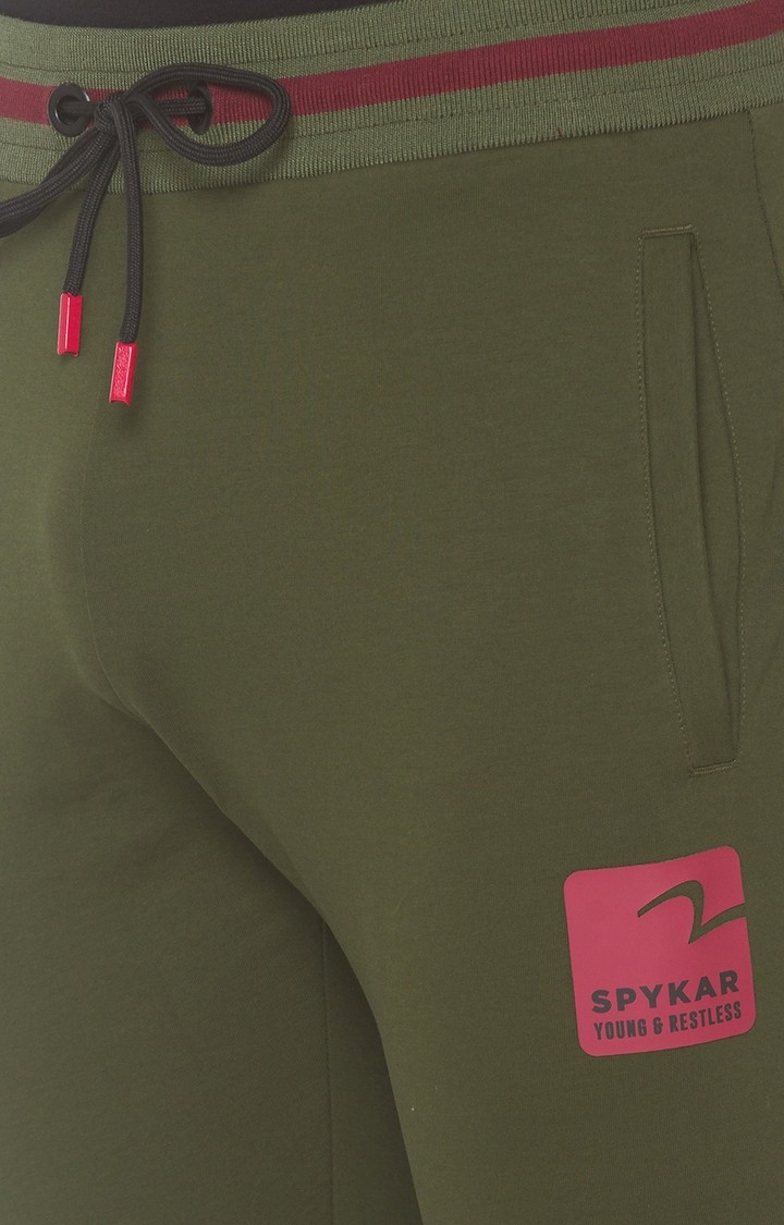 spykar | Men's Green Cotton Blend Solid Trackpants 4