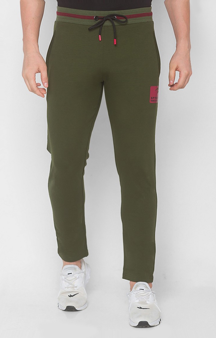 spykar | Men's Green Cotton Blend Solid Trackpants 0