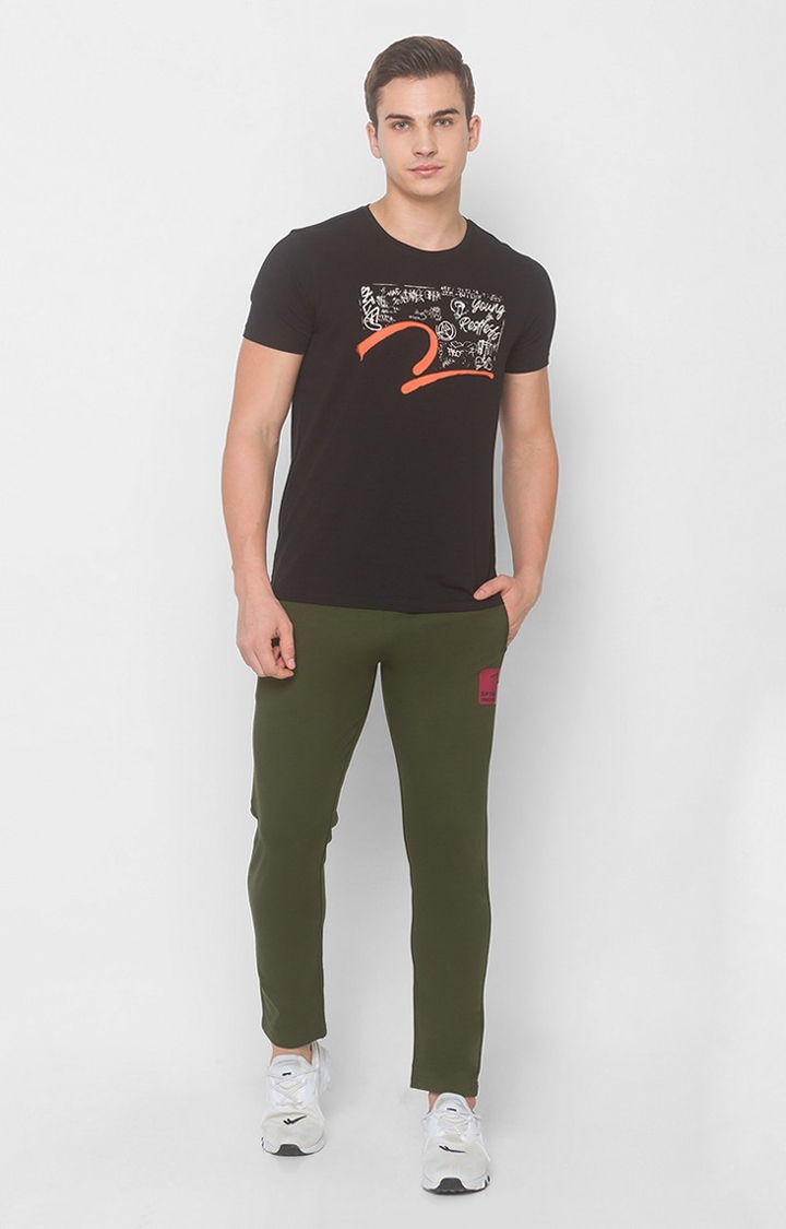 spykar | Men's Green Cotton Blend Solid Trackpants 1